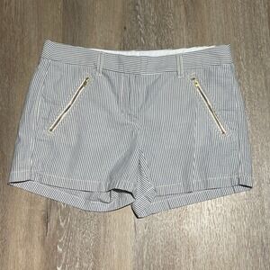 J.Crew Striped Seersucker‎ Gold Zipper Pocket Shorts Blue White Size 4 EUC